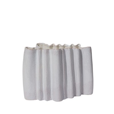 10" White Ribbed Wavy Ceramic Vase