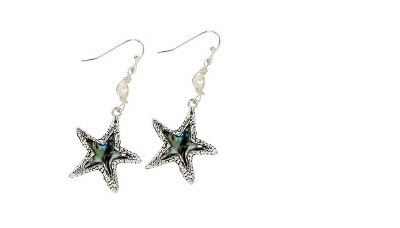Silver Toned and Abalone Starfish Earrings
