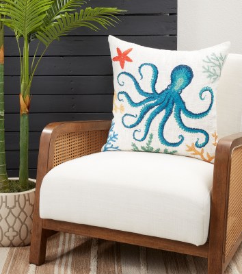 20" Sq Blue Octopus Decorative Pillow