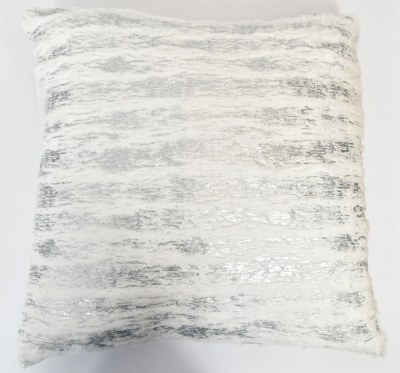 18" Sq Silver and White Faux Fur Decorative Pillow