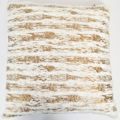 18" Sq Gold and White Faux Fur Decorative Pillow