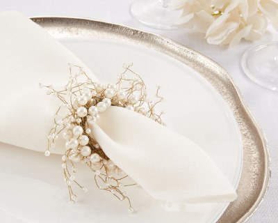 Faux Pearl and Gold Wire Napkin Ring