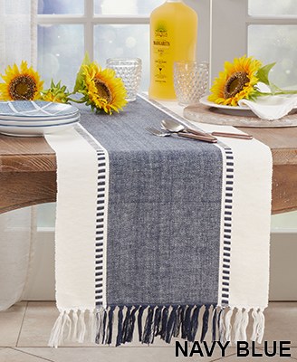 72" Navy and White Striped Table Runner