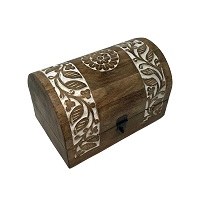 9" x 6" White Wash and Brown Carved Dome Top Wood Box