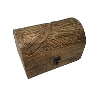 9" x 6" Brown Carved Dome Top Wood Box