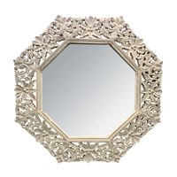 36" Whitewash Octangonal Carved Mirror