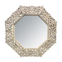 36" White Wash Octangonal Carved Mirror