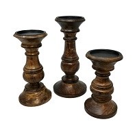 Set of Three 10" Dark Brown Pillar Candleholders