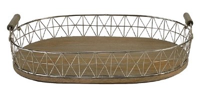 18" Oval Silver "X" Wood Tray Basket