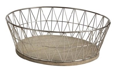 12" Round Silver "X" Wood Basket
