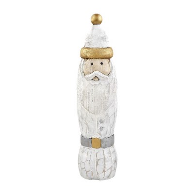 14.5" White and Gold Wood Santa Statue by Mud Pie