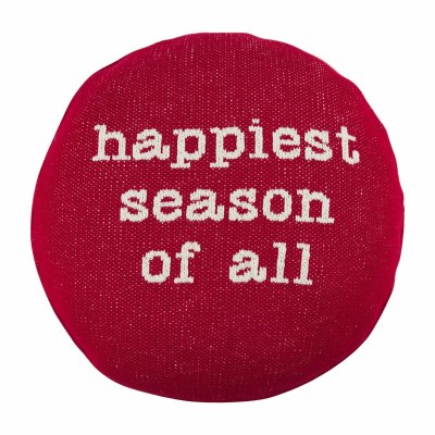 18" Round Red and White "Happiest Season of All" Decorative Pillow by Mud Pie