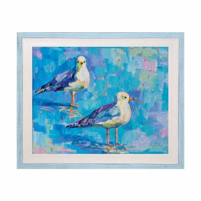 35" x 42" Two Seagulls on a Blue Background Gel Print With a Blue Frame