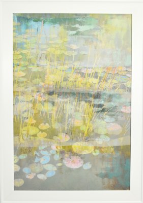 40" x 28" Waterlilies 1 Gel Print With a White Frame