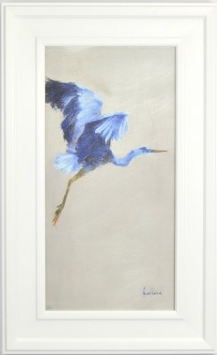 32" x 20" Light Blue Heron Gel Print With a White Frame