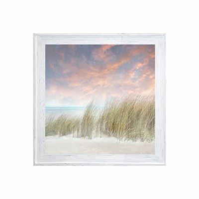 31" Sq Beach Grass and a Pink Sky Gel Print With a Whitewash Frame
