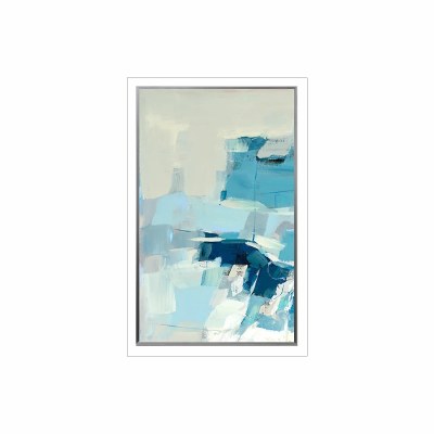 43" x 27" Light and Dark Blue Abstract 1 Gel Print With a Silver Frame