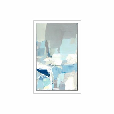 43" x 27" Light and Dark Blue Abstract 2 Gel Print With a Silver Frame