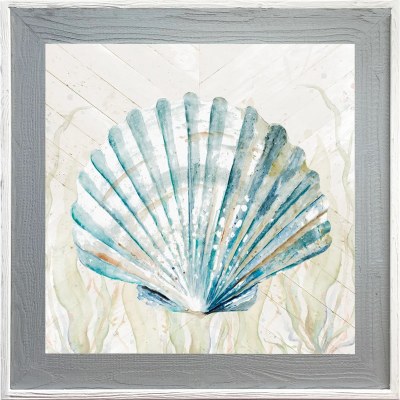 31" Sq Blue Scallop Shell Gel Print With a Graywash Frame