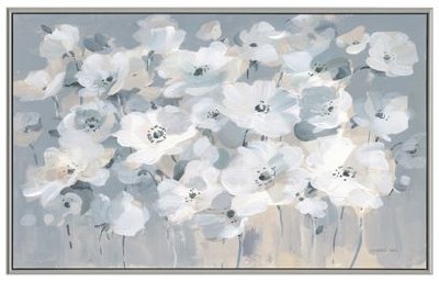 30" x 50" White Flowers Framed Canvas