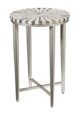 14" Round Gray and White Mosaic End Table