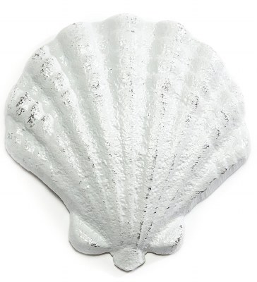 5" Distressed White Metal Scallop Shell Plaque