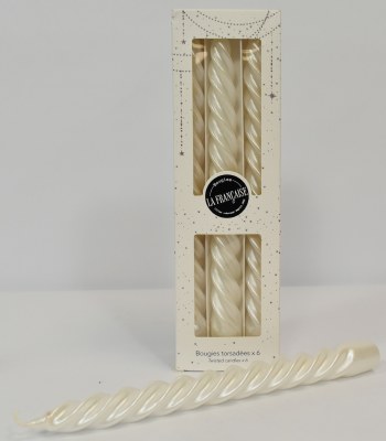 Box of Six 10" Pearl White Twist Taper Candles