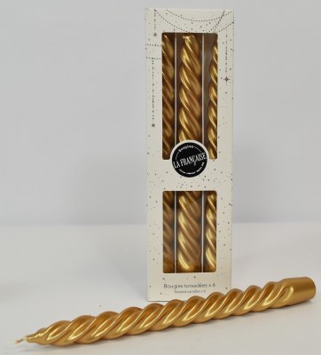 Box of Six 10" Gold Twist Taper Candles