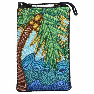 8" x 5" Palm Tree and Waves Beaded Purse