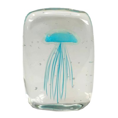 4" Blue Glass Jellyfish in a Cube