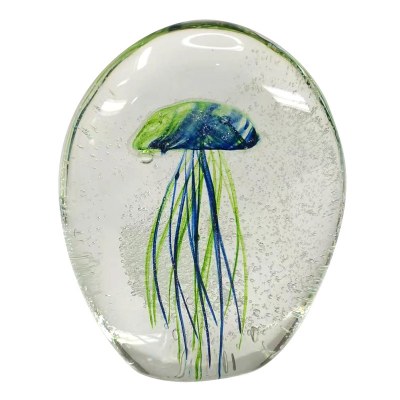 5" Blue and Green Glass Oval Jellyfish