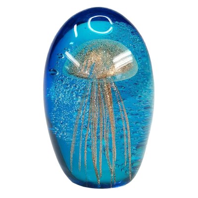 4" Blue and Gold Glass Oval Jellyfish