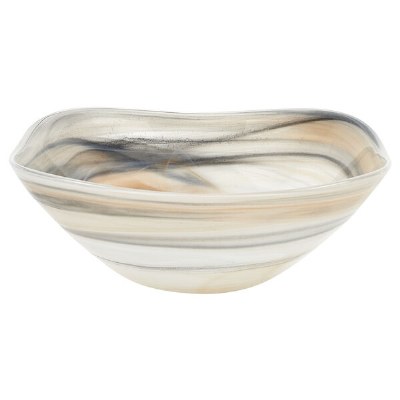6" Squarish Taupe Alabaster Glass Bowl
