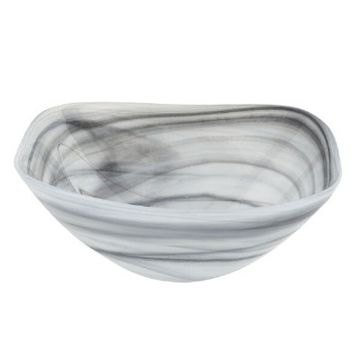 6" Squarish Gray Alabaster Glass Bowl