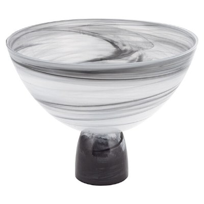 10" Round Black and White Alabaster Footed Glass Bowl
