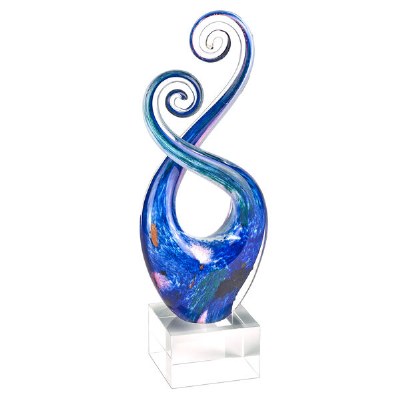 10" Dark Blue Double Swirl Glass Sculpture
