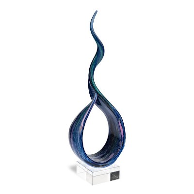 18" Dark Blue Ribbon Glass Sculpture
