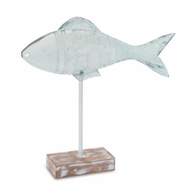 12" Green and Clear Resin Fish on a Stand