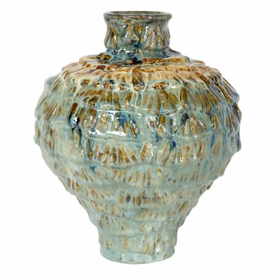 12" Green Drip Ceramic Vase