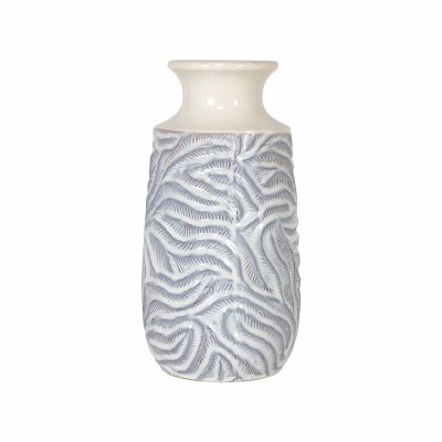 13" White and Gray Textured Ceramic Vase