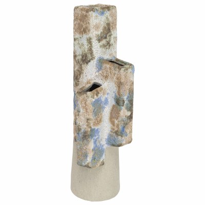 15" Blue and Beige Textured Ceramic Vase