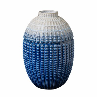 20" White and Blue Ceramic Dots Vase