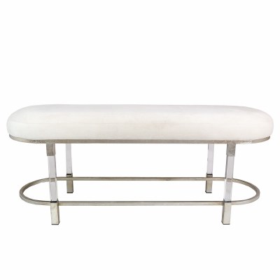 46" White Oval Bench With Silver and Clear Legs