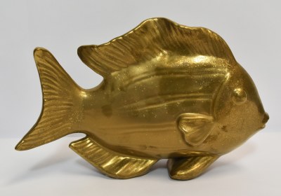 8" Gold Ceramic Fish With Lines