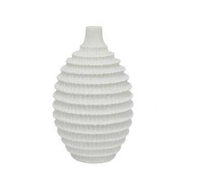 15" White Polyresin Ribbed Vase