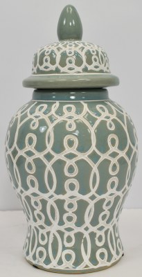 12" Green and White Swirl Ginger Jar