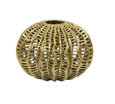 9" Gold Openwork Ceramic Ribbed Vase