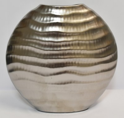 11" Matte Silver Ceramic Disk Vase