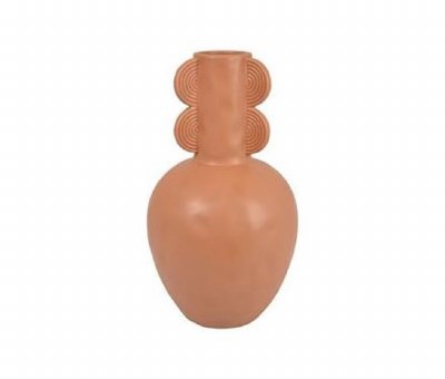 10" Coral Ceramic Three Handle Vase