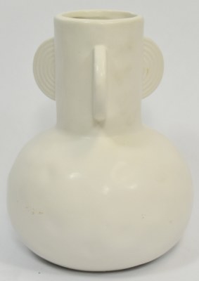 7" White Ceramic Three Handle Vase